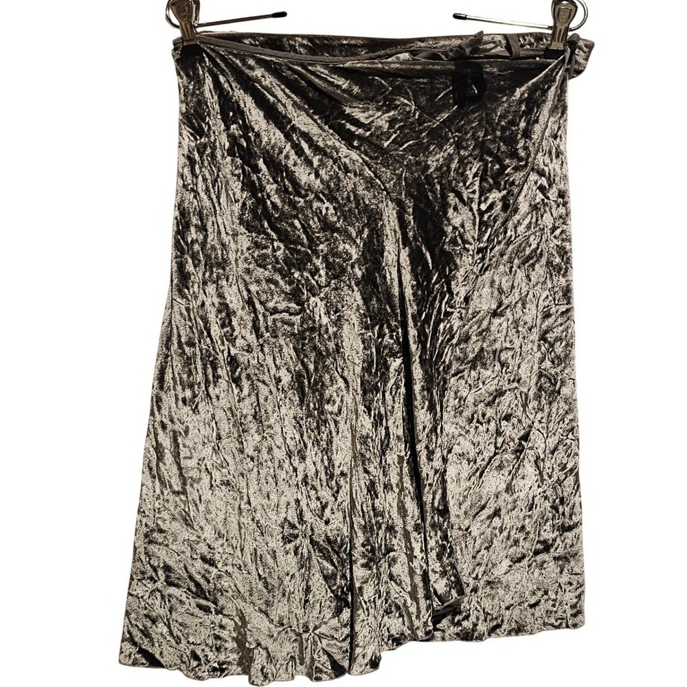 Vtg Rozae Nichols Burnout Velvet Whimsigoth Skirt Silver Gray Wrap Silk Blend M‎